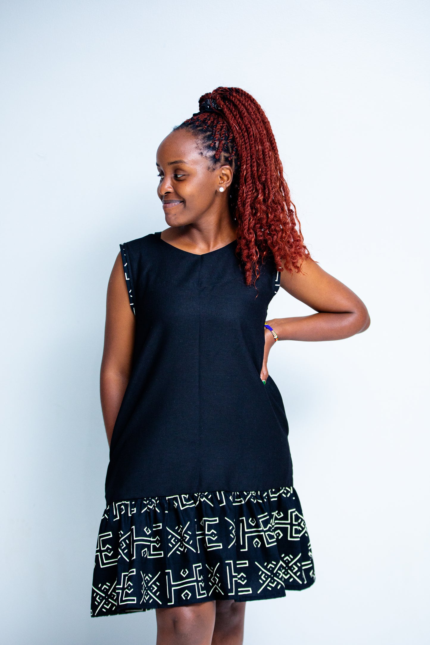 Anky Linen Kente Dress In Black