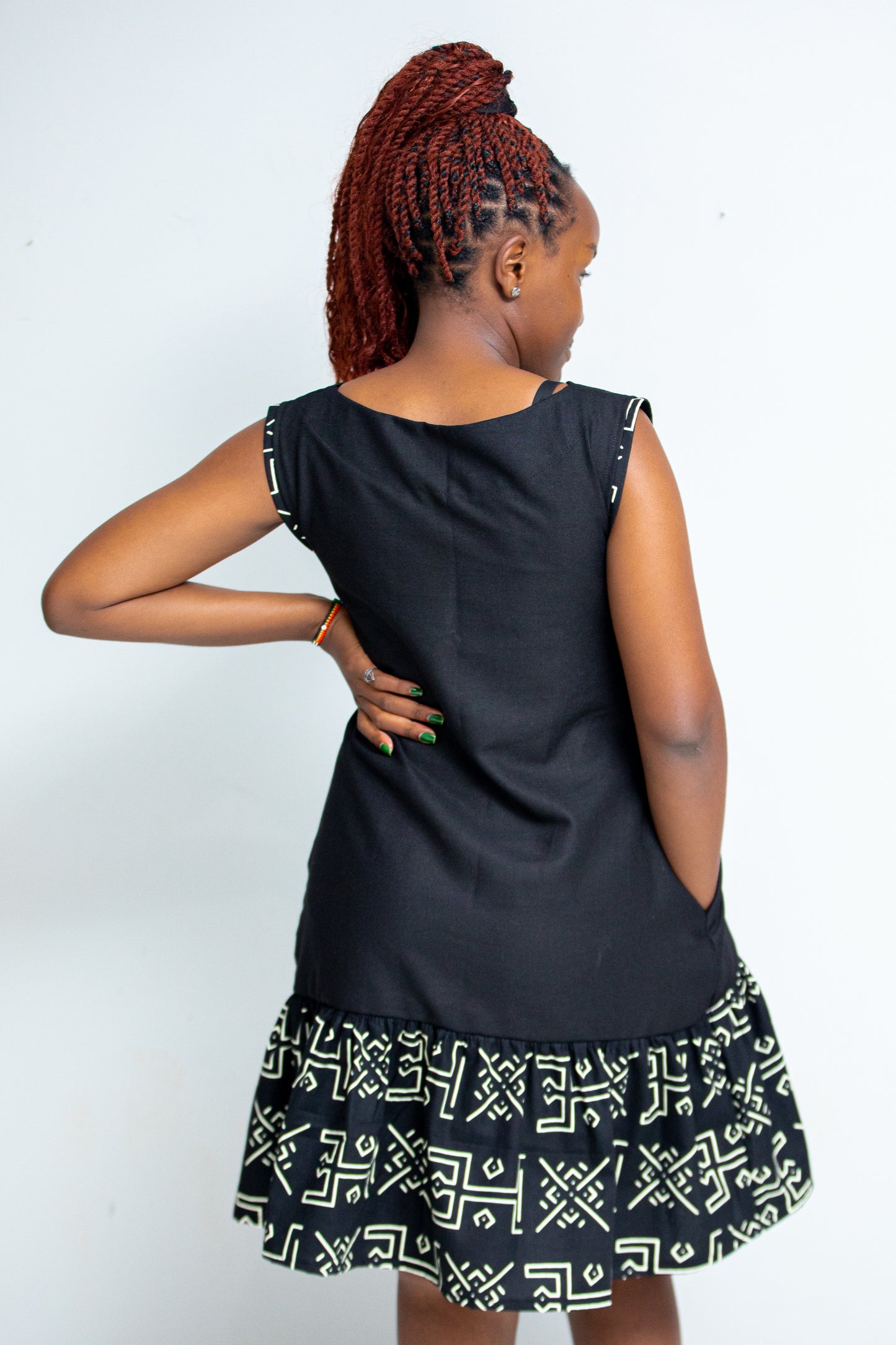 Anky Linen Kente Dress In Black