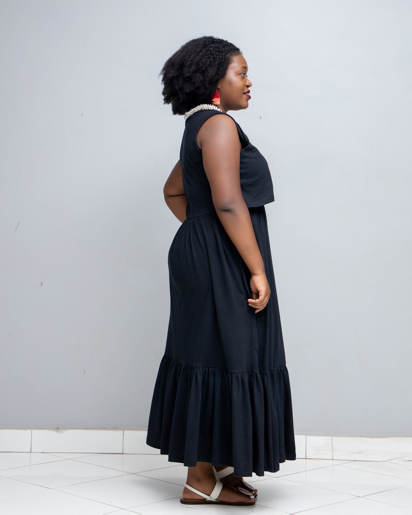 Bita Sleeveless Stretch Cotton Nursing Dress In Black