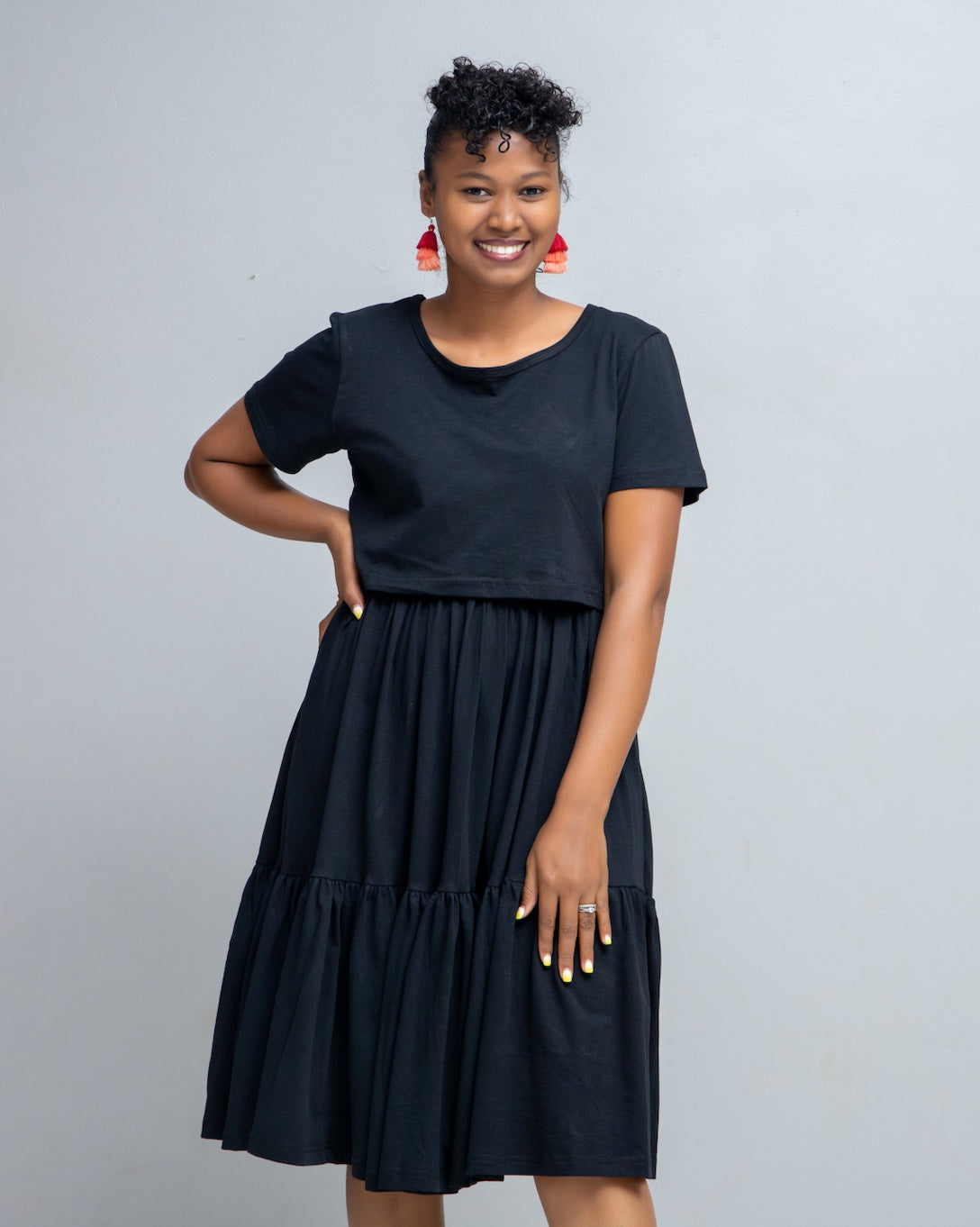 Hita Sleeve Cotton Stretch Nursing Dress In Black Rebel Afrika Shop Hita Sleeve Cotton Stretch Nursing Dress In Black Rebel Afrika Shop