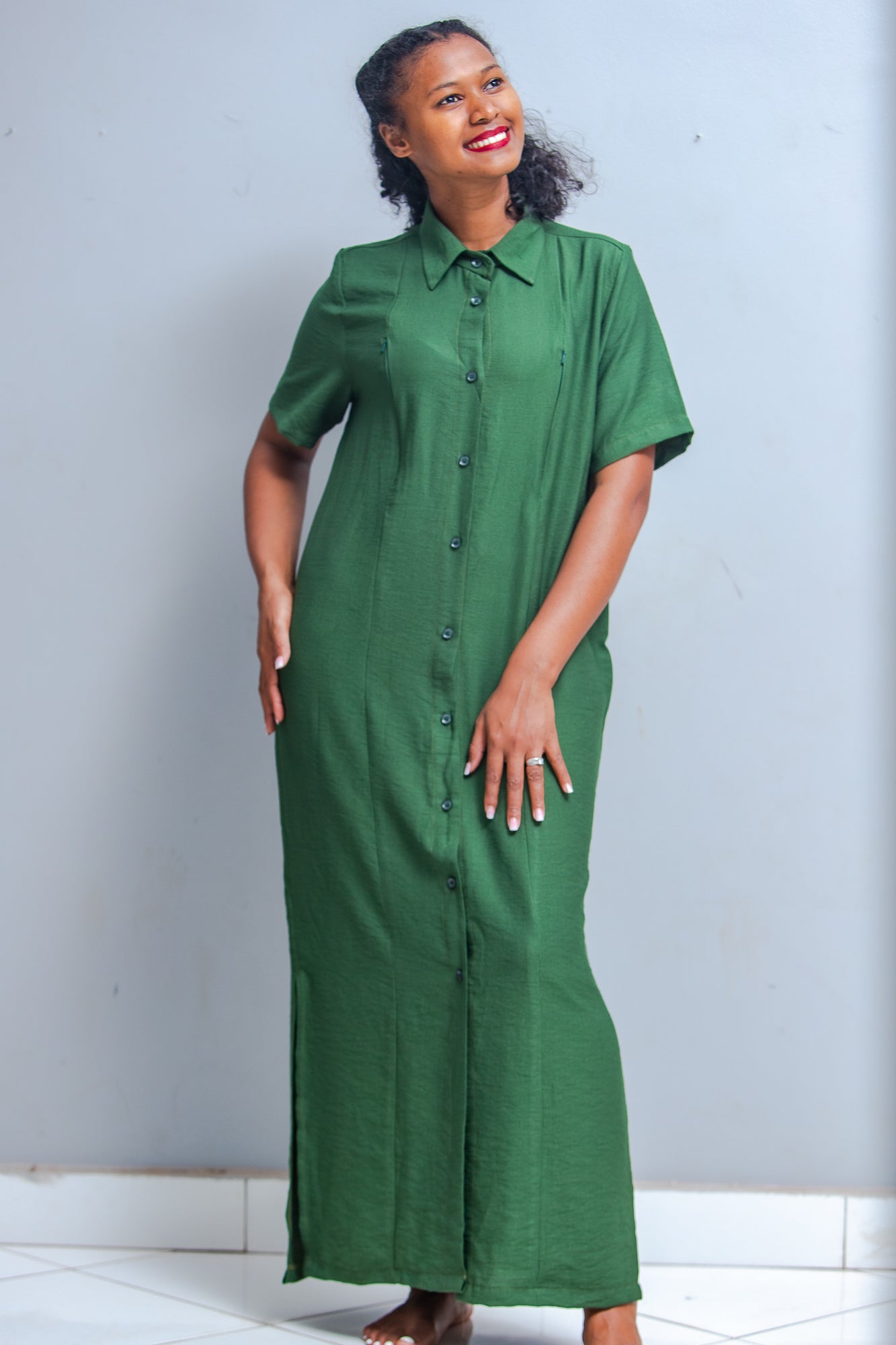 Kortana Crepe Nursing Shirt Dress In Amy Green
