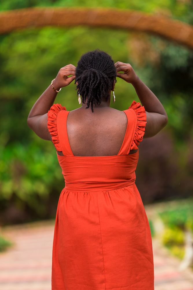 Sana Linen Dress In Burnt Orange