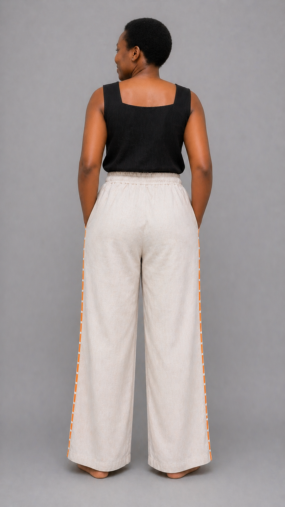 Yaya Linen Pants with Brown Accent