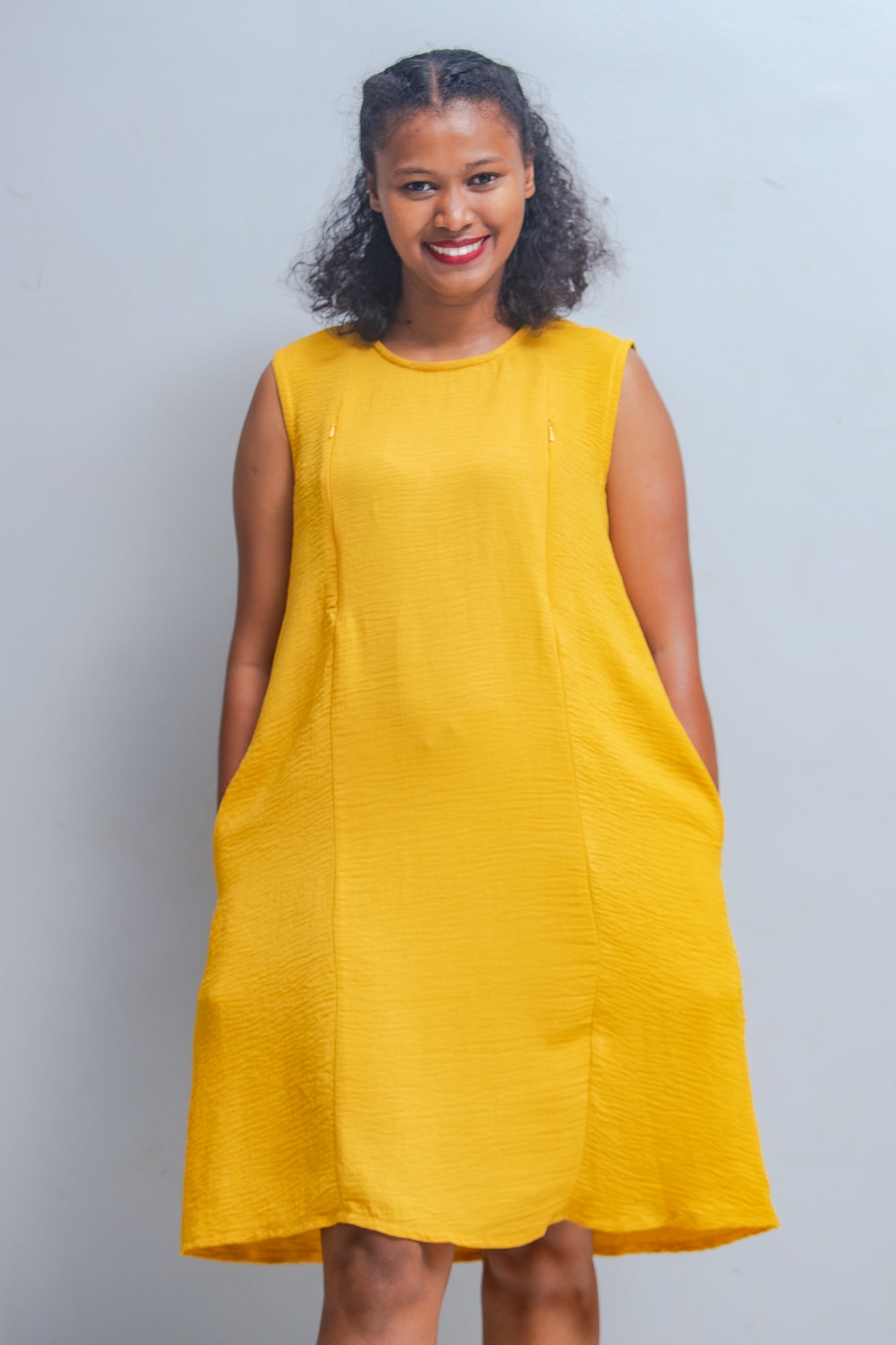 Hena Crepe Nursing A Line Dress In Mustard