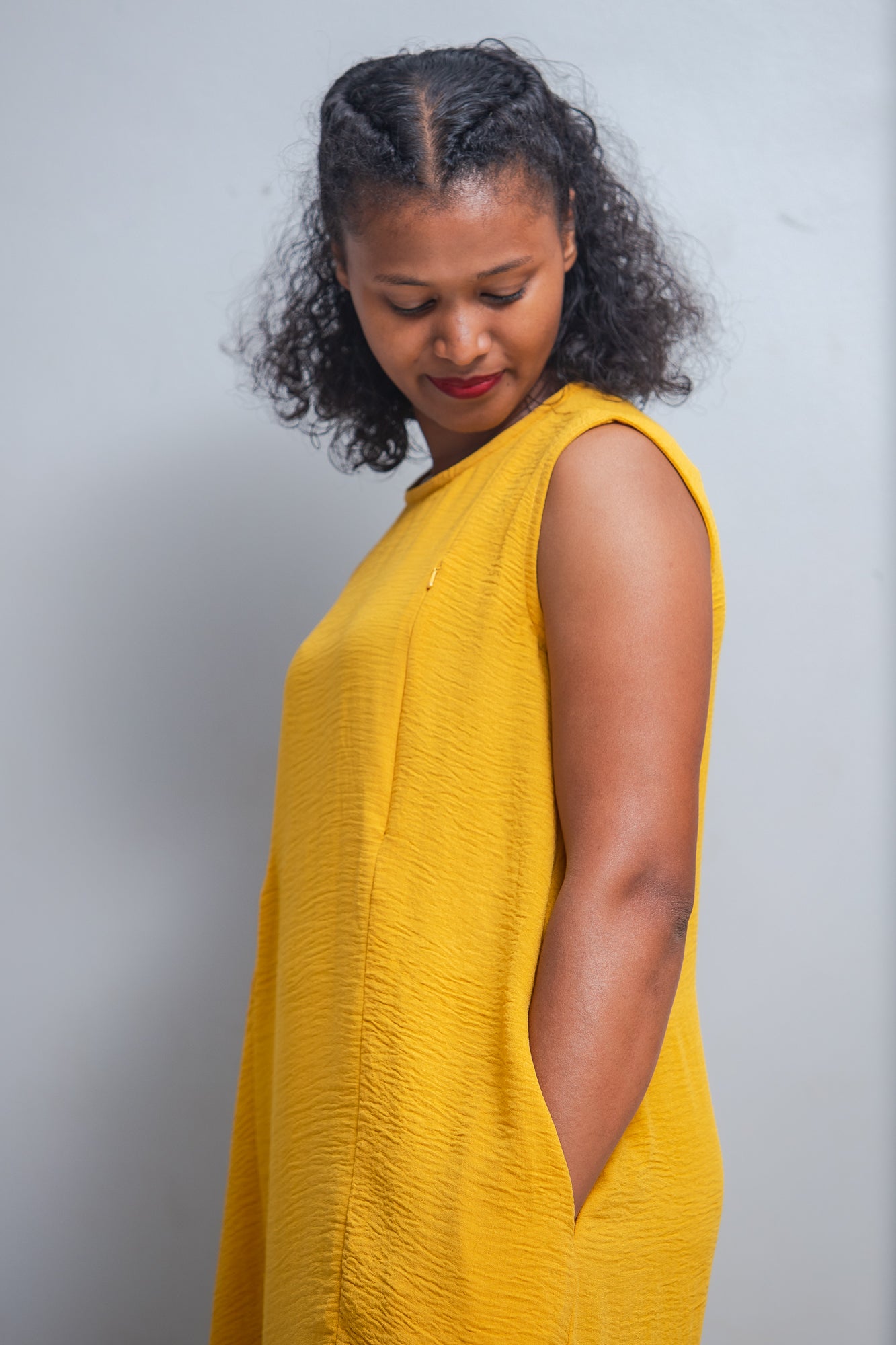 Hena Crepe Nursing A Line Dress In Mustard
