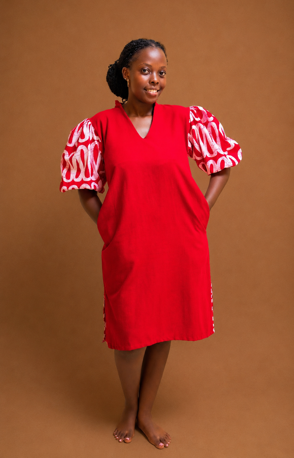 Ajei Puff Sleeve Midi Dress