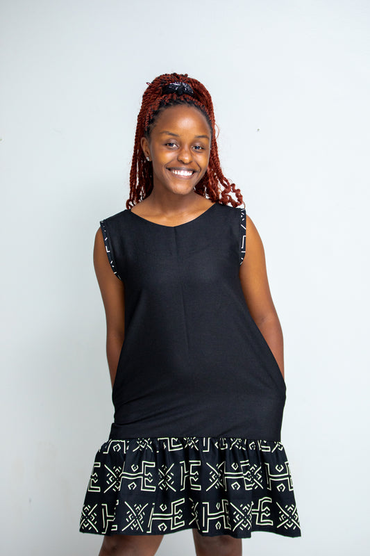 Anky Linen Kente Dress In Black