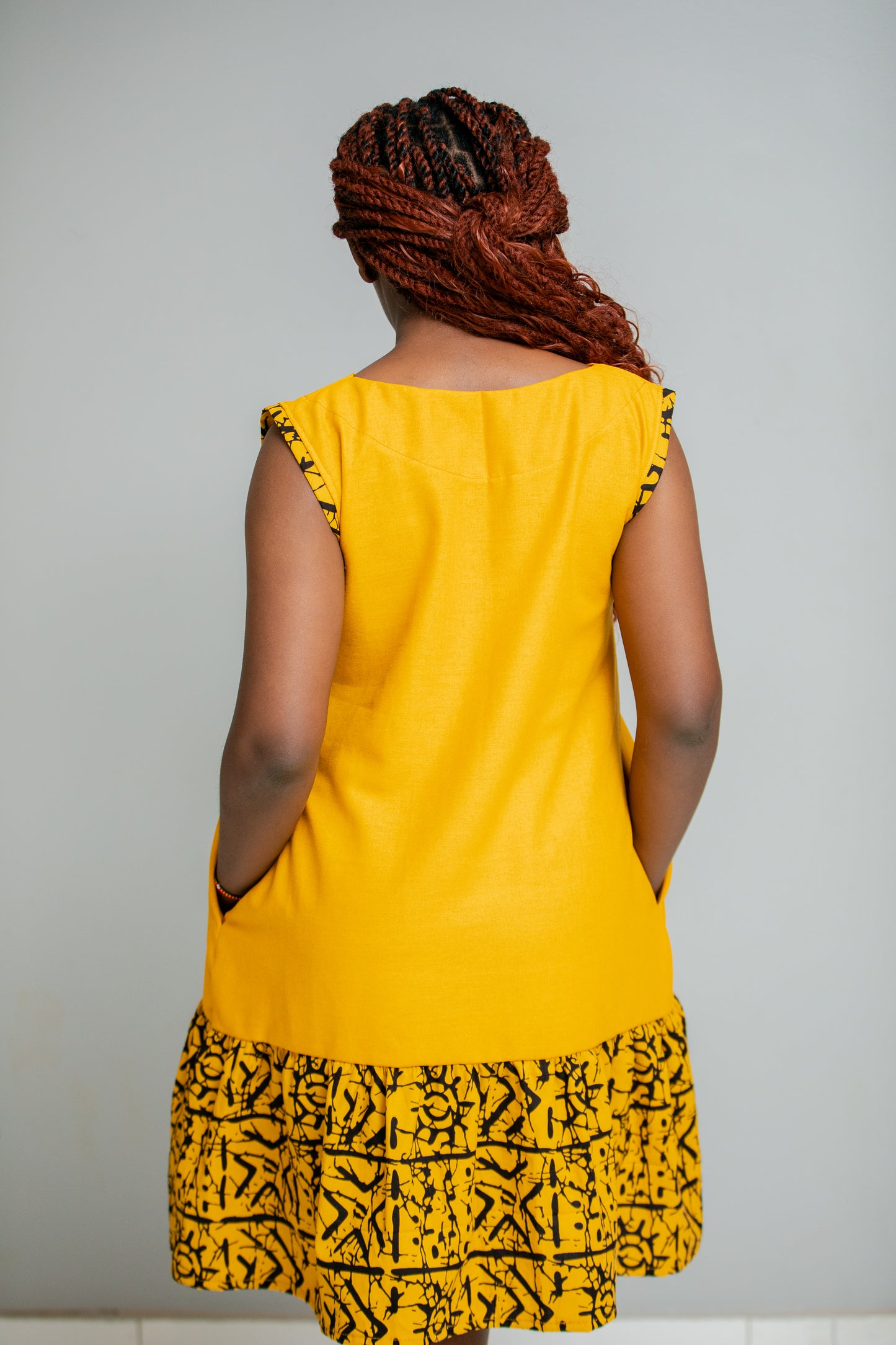 Anky Linen Kente Dress In Mustard