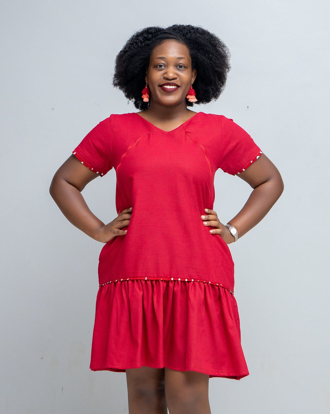 Anky Nursing Linen Dress In Red