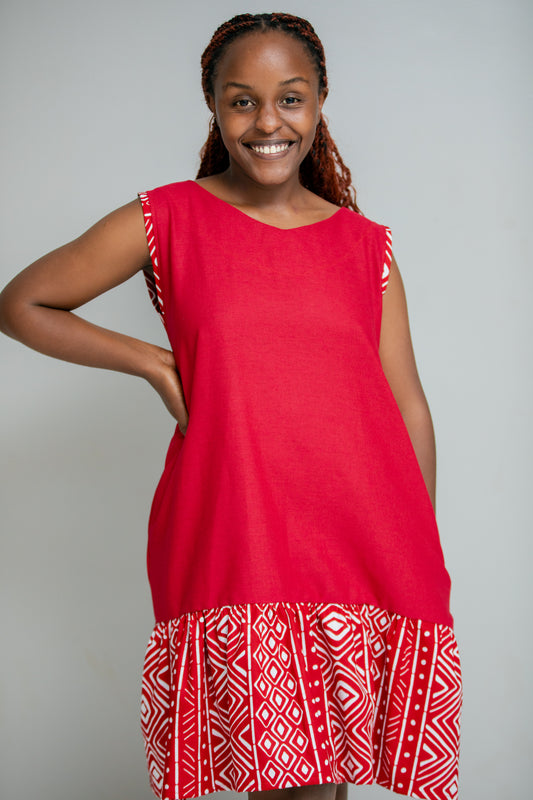 Anky Linen Kente Dress In Red