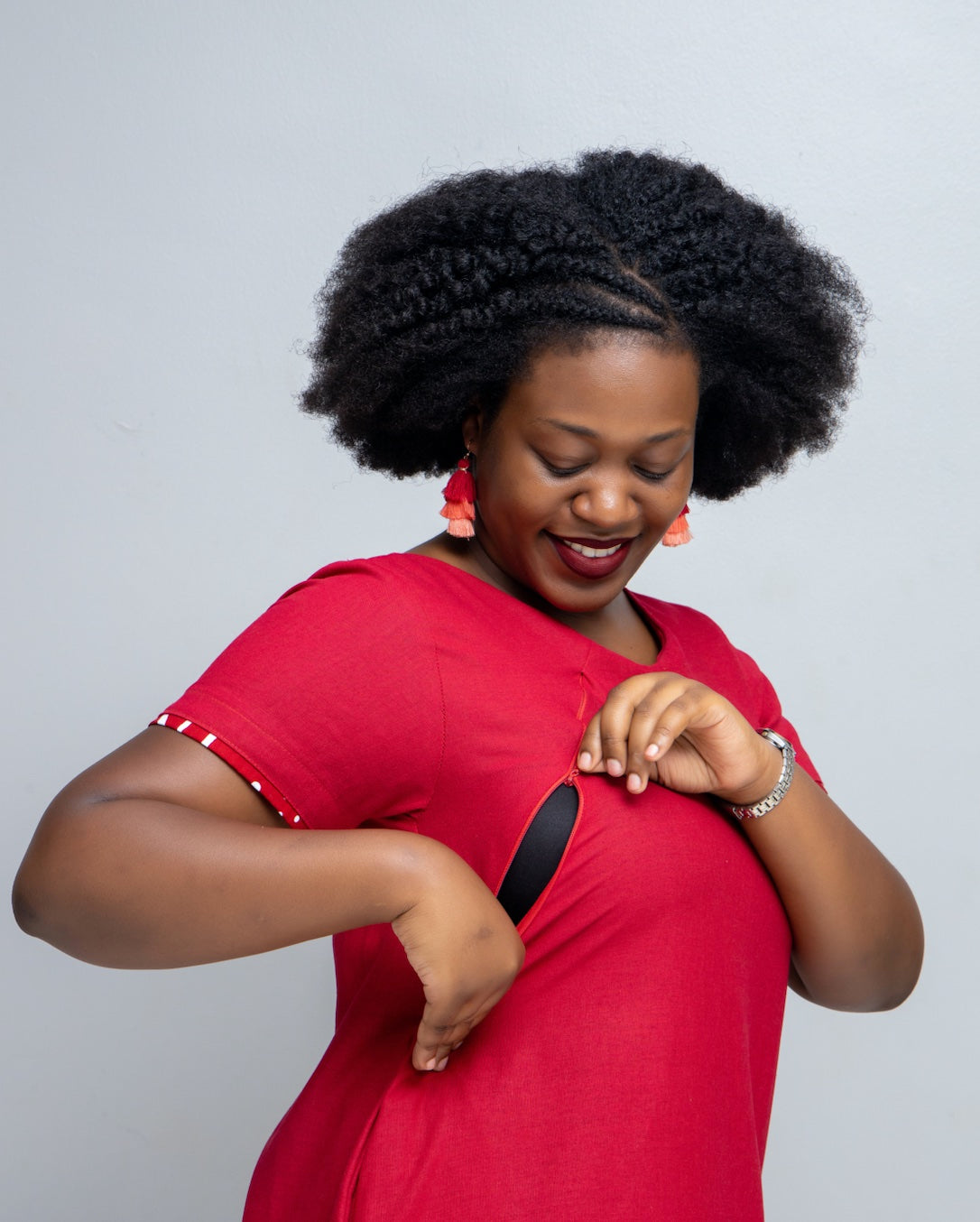 Anky Nursing Linen Dress In Red