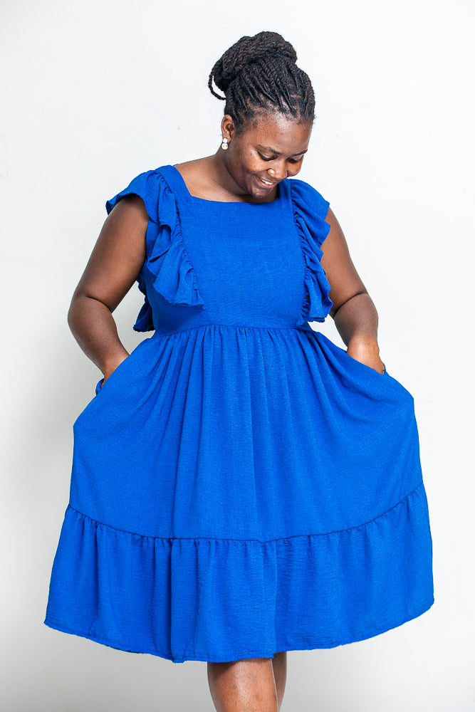 Anya Crepe Ruffle Nursing Dress In Royal Blue
