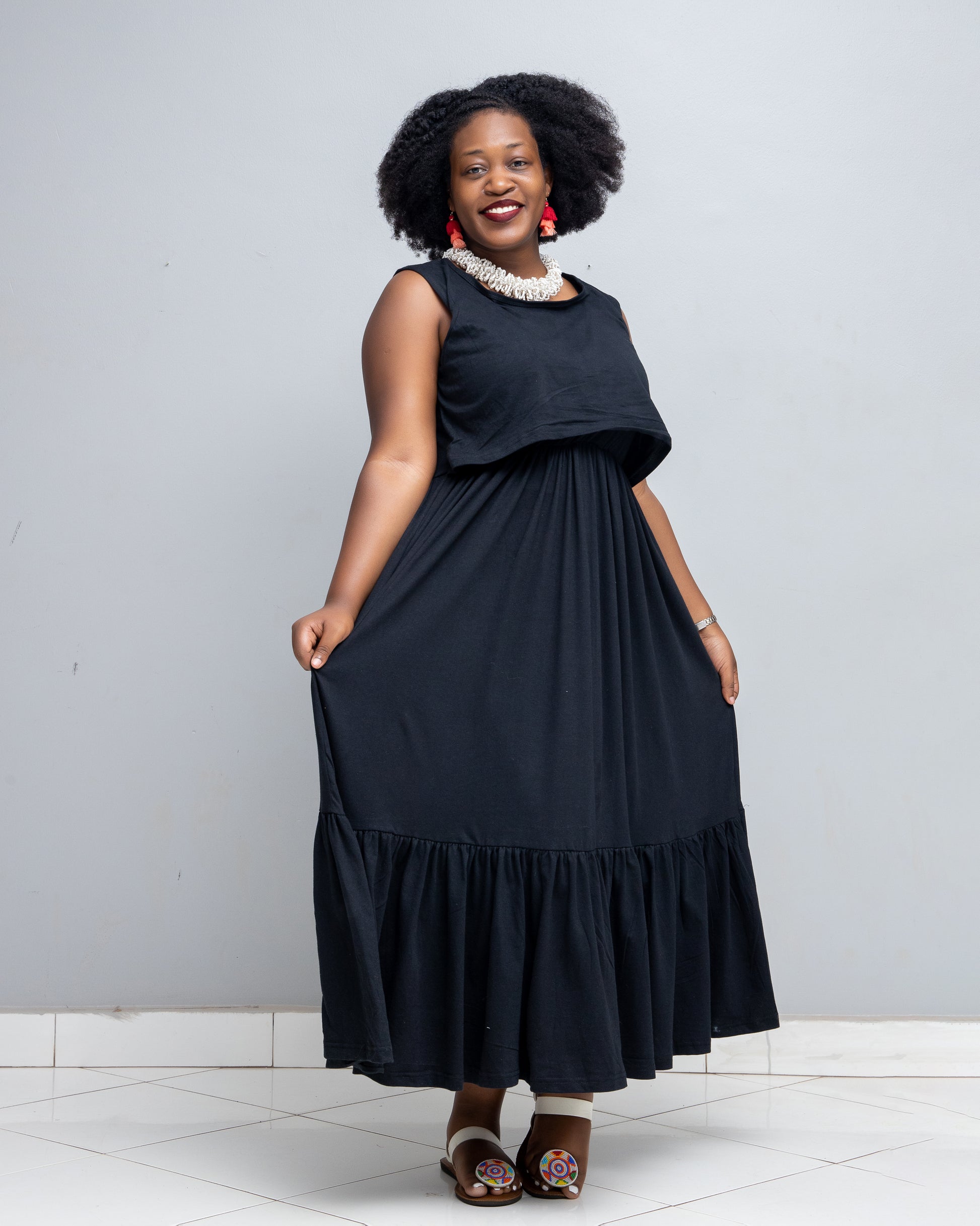 Bita Sleeveless Stretch Cotton Nursing Dress In Black – Rebel Afrika Shop Bita Sleeveless Stretch Cotton Nursing Dress In Black – Rebel Afrika Shop