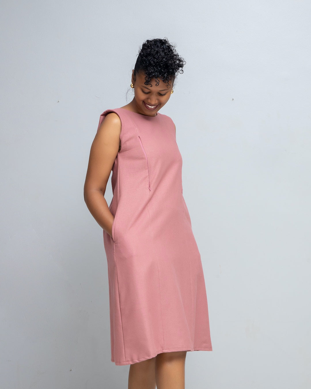 Hena Linen Nursing A Line Dress In Pink