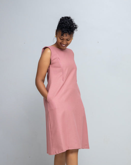 Hena Linen Nursing A Line Dress In Pink