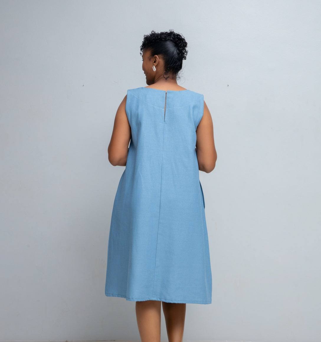 Hena Linen Nursing A Line Dress In Blue