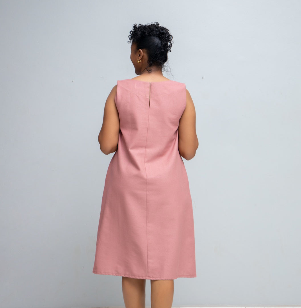 Hena Linen Nursing A Line Dress In Pink