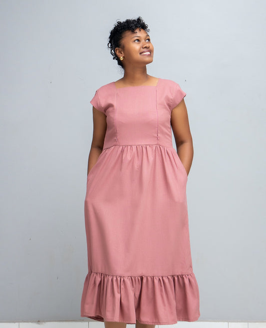 Heza Nursing Linen Dress In Pink