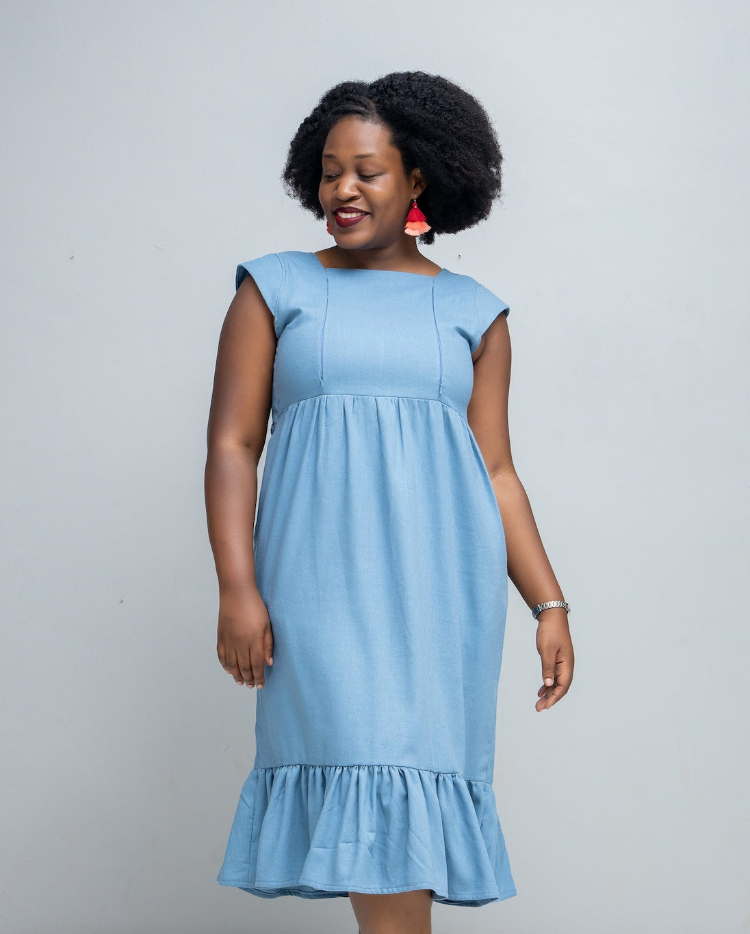 Heza Nursing Linen Dress In Blue