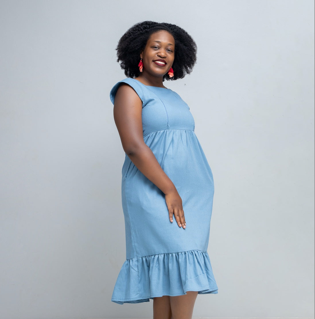 Heza Nursing Linen Dress In Blue