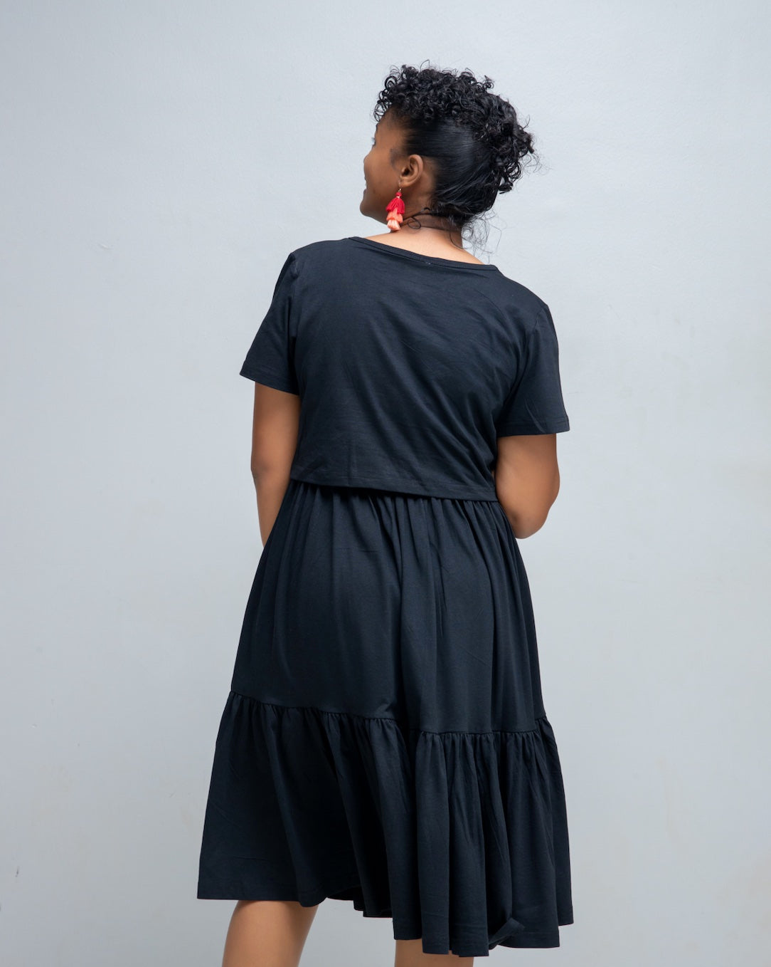 Hita Sleeve Cotton Stretch Nursing Dress In Black