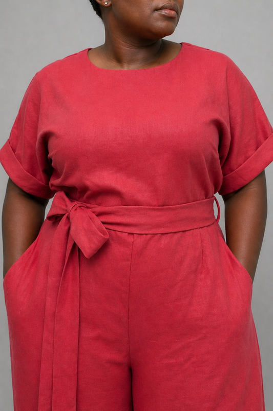 Kani Linen Jumpsuit In Burnt Orange