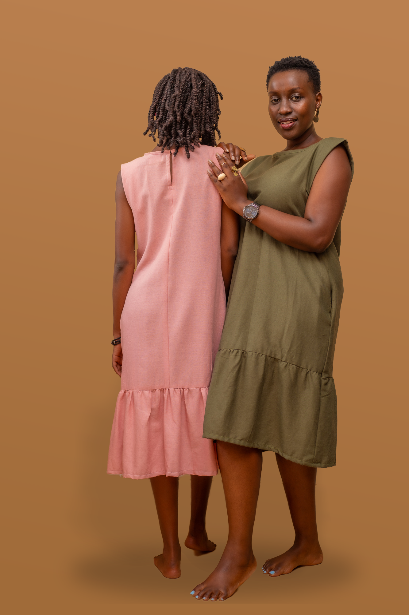 Kara Tiered Linen Dress In Olive Green