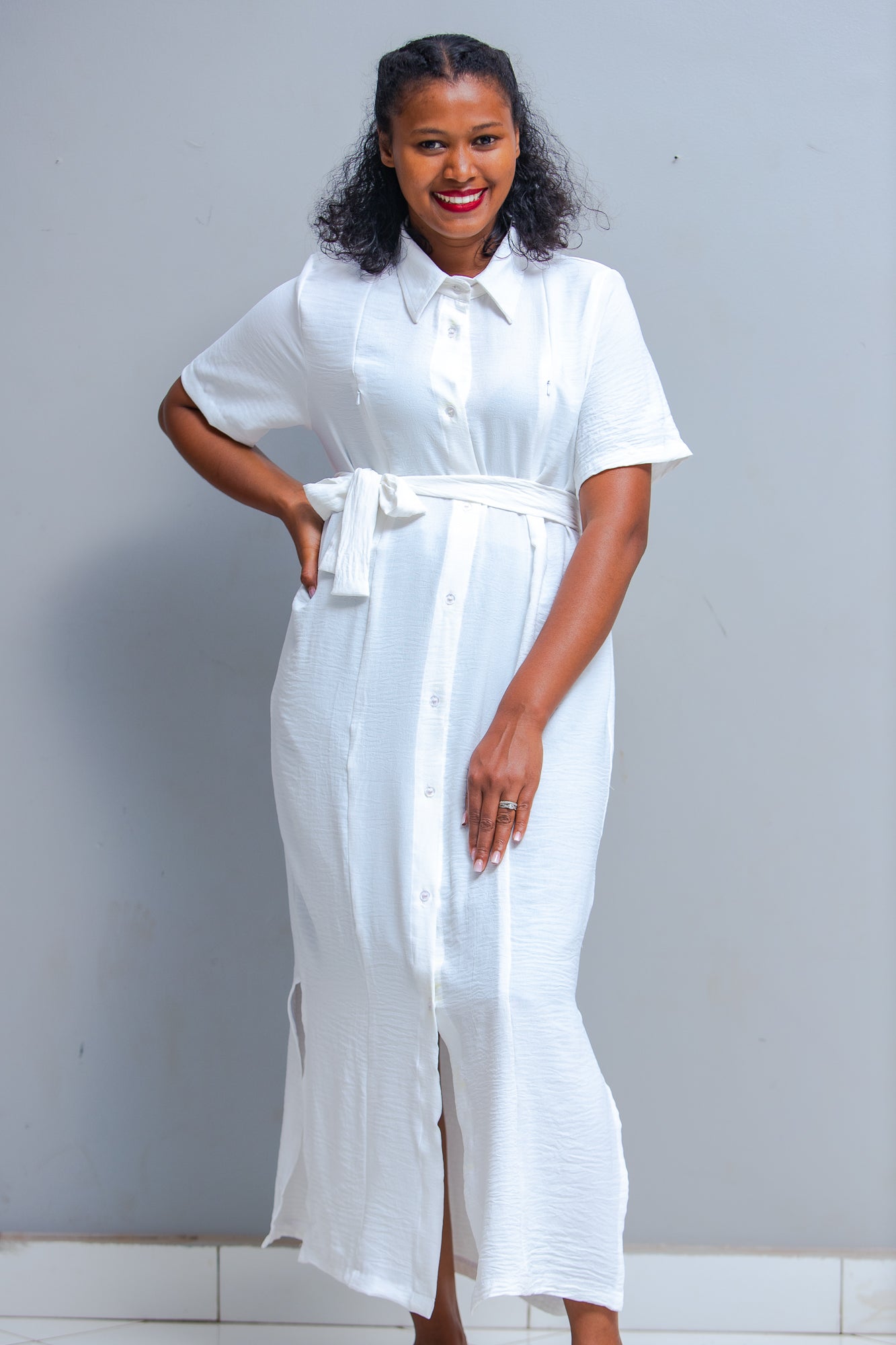 Kortana Crepe Nursing Shirt Dress In White