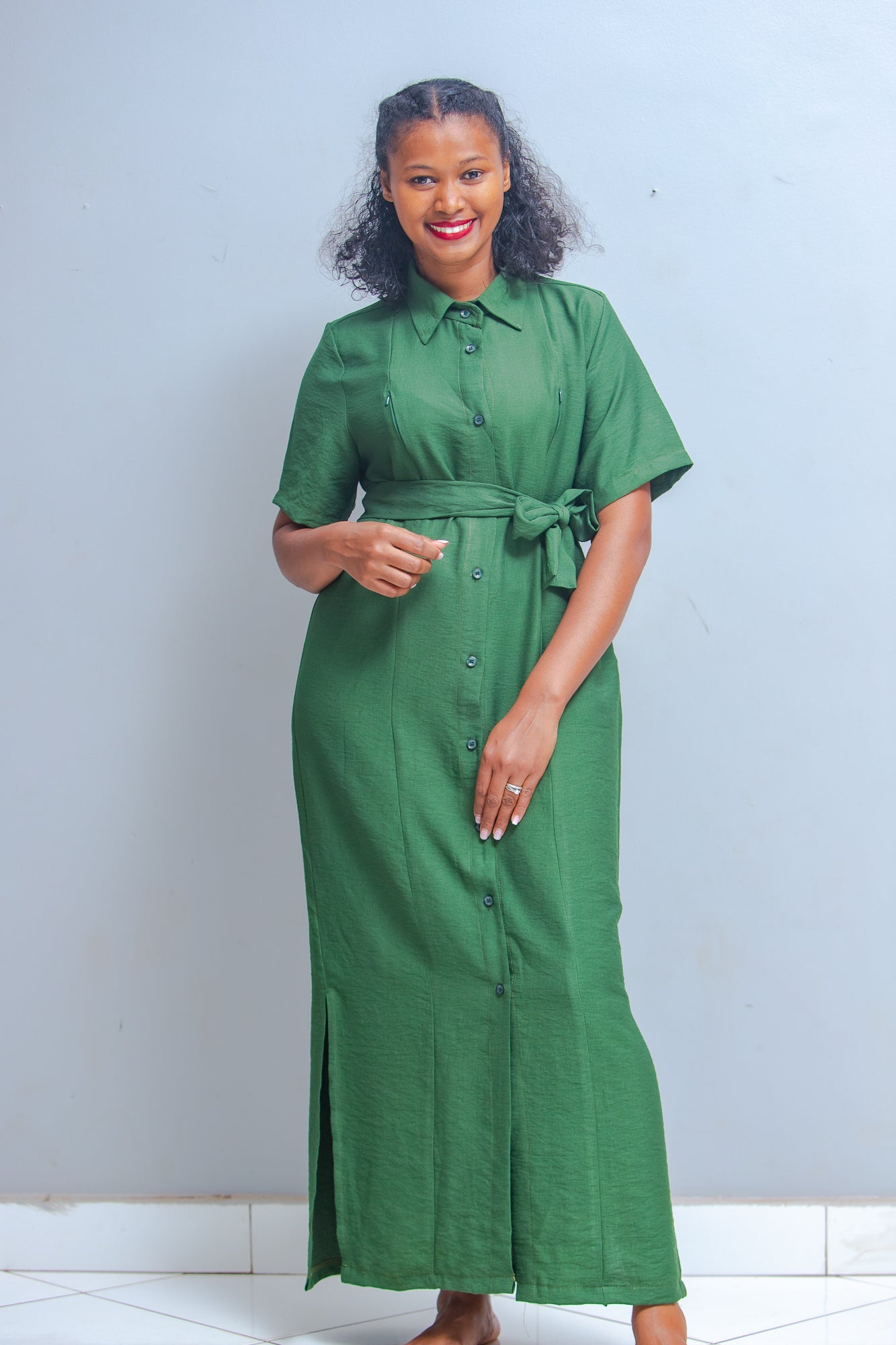 Kortana Crepe Nursing Shirt Dress In Amy Green