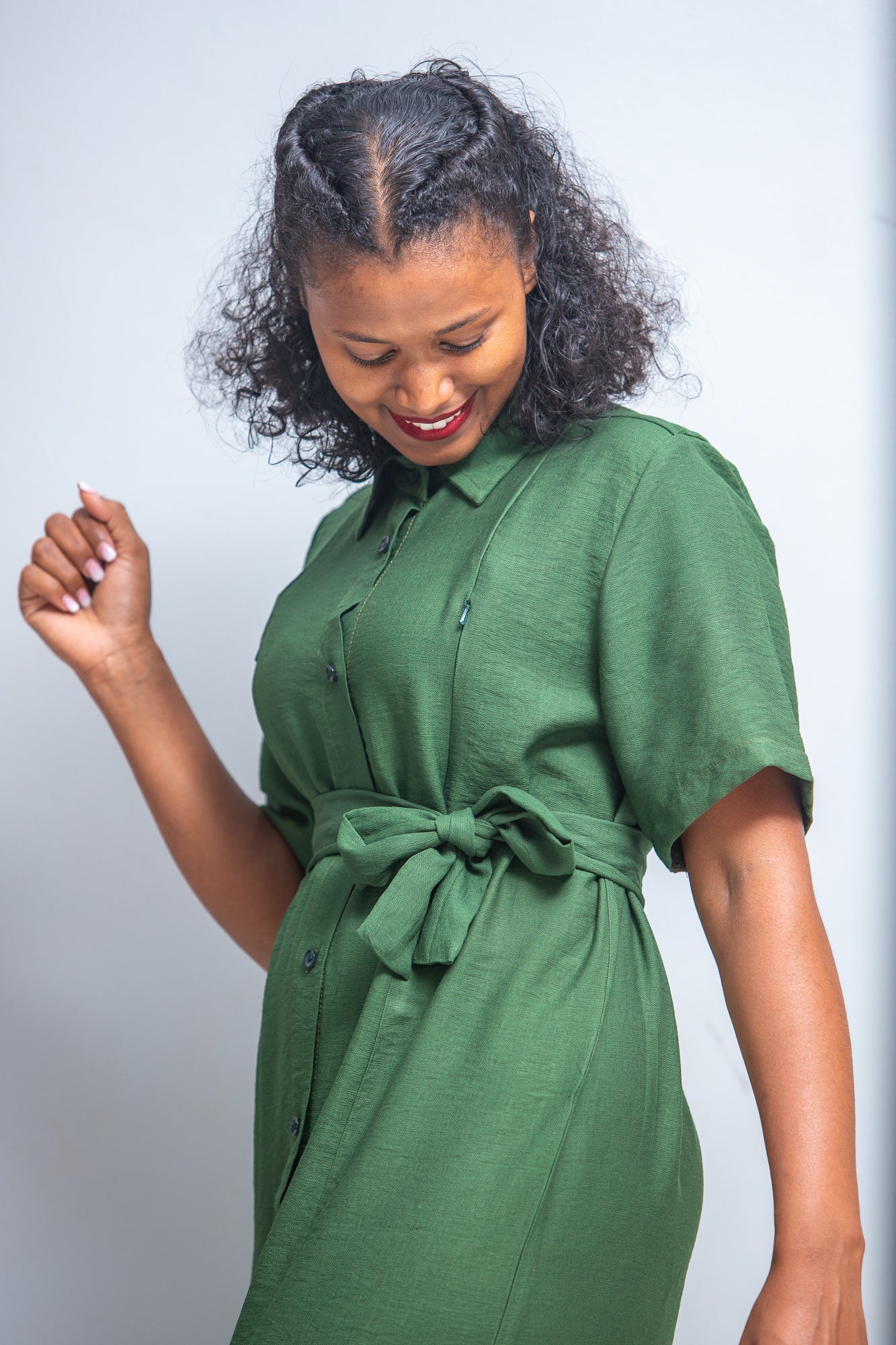 Kortana Crepe Nursing Shirt Dress In Amy Green