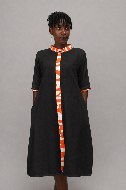 Sani A Line Linen Shirt Dress In Black