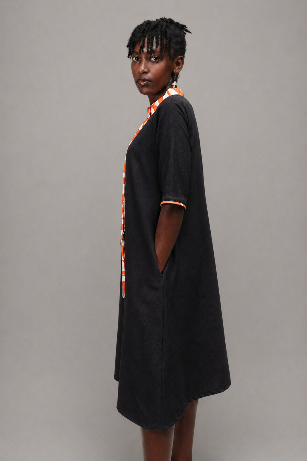 Sani A Line Linen Shirt Dress In Black