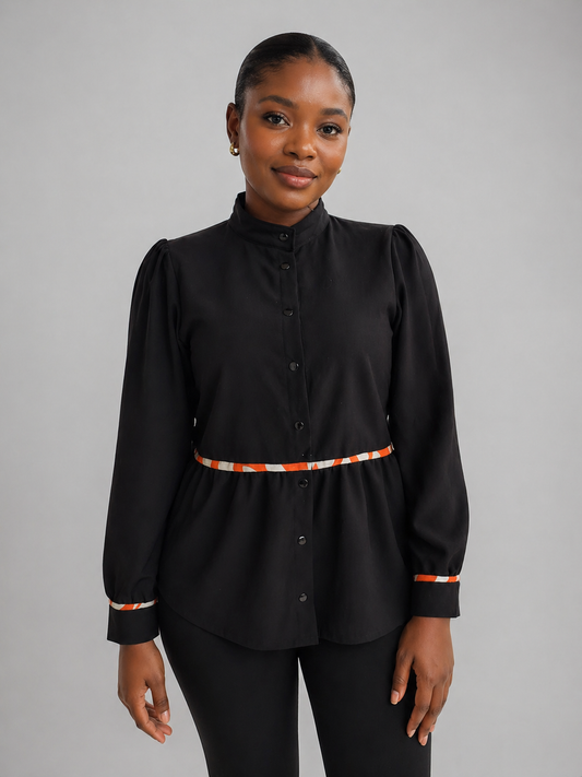 Sani Peplum Linen Top In Black