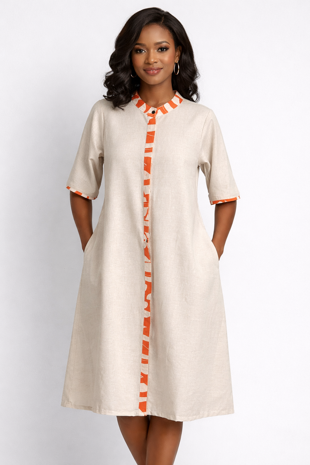 Sani A Line Linen Shirt Dress In Cream