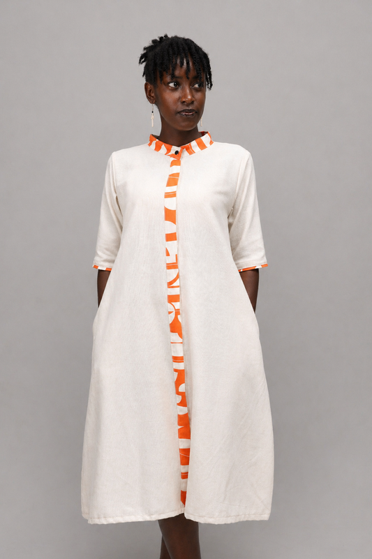 Sani A Line Linen Shirt Dress In Cream
