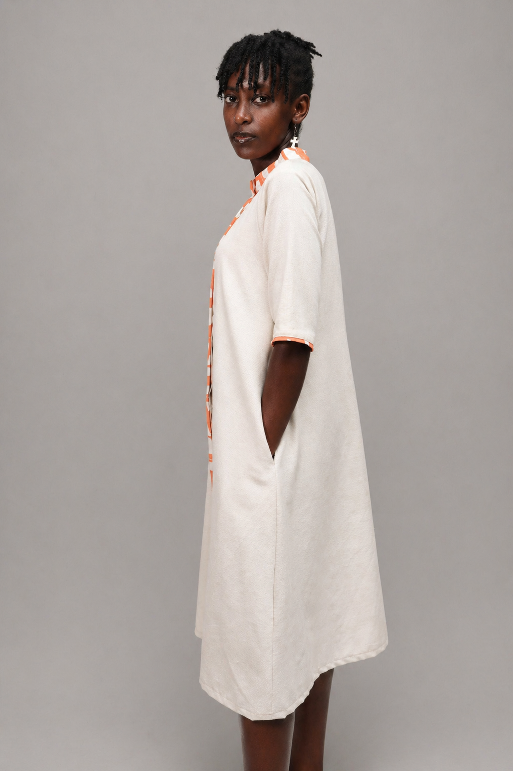 Sani A Line Linen Shirt Dress In Cream