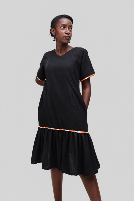 Sani Nursing Linen Dress In Black