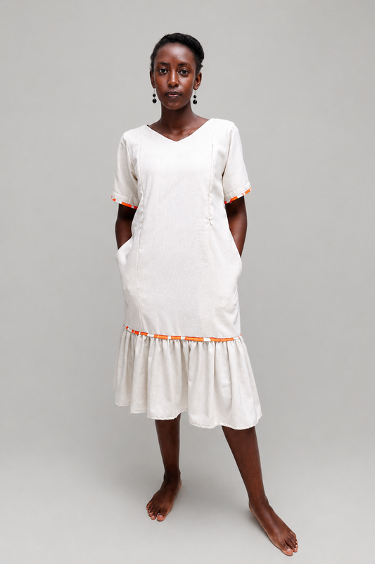 Sani Nursing Linen Dress In Cream