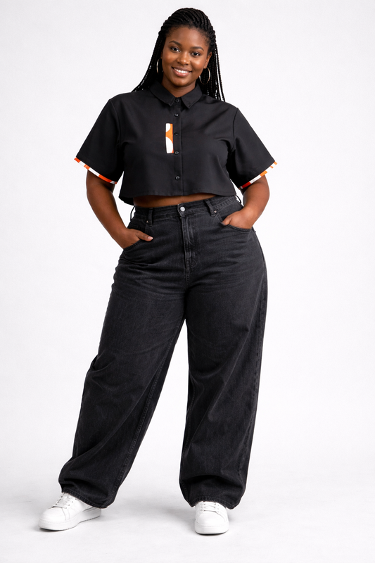 Sani Shirt Linen Crop Top In Black