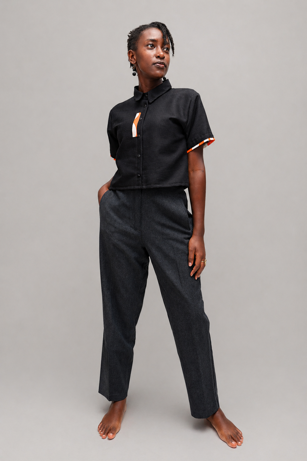 Sani Shirt Linen Crop Top In Black