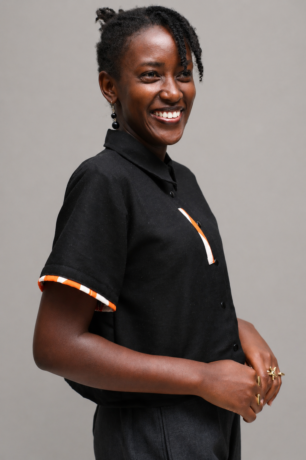Sani Shirt Linen Crop Top In Black