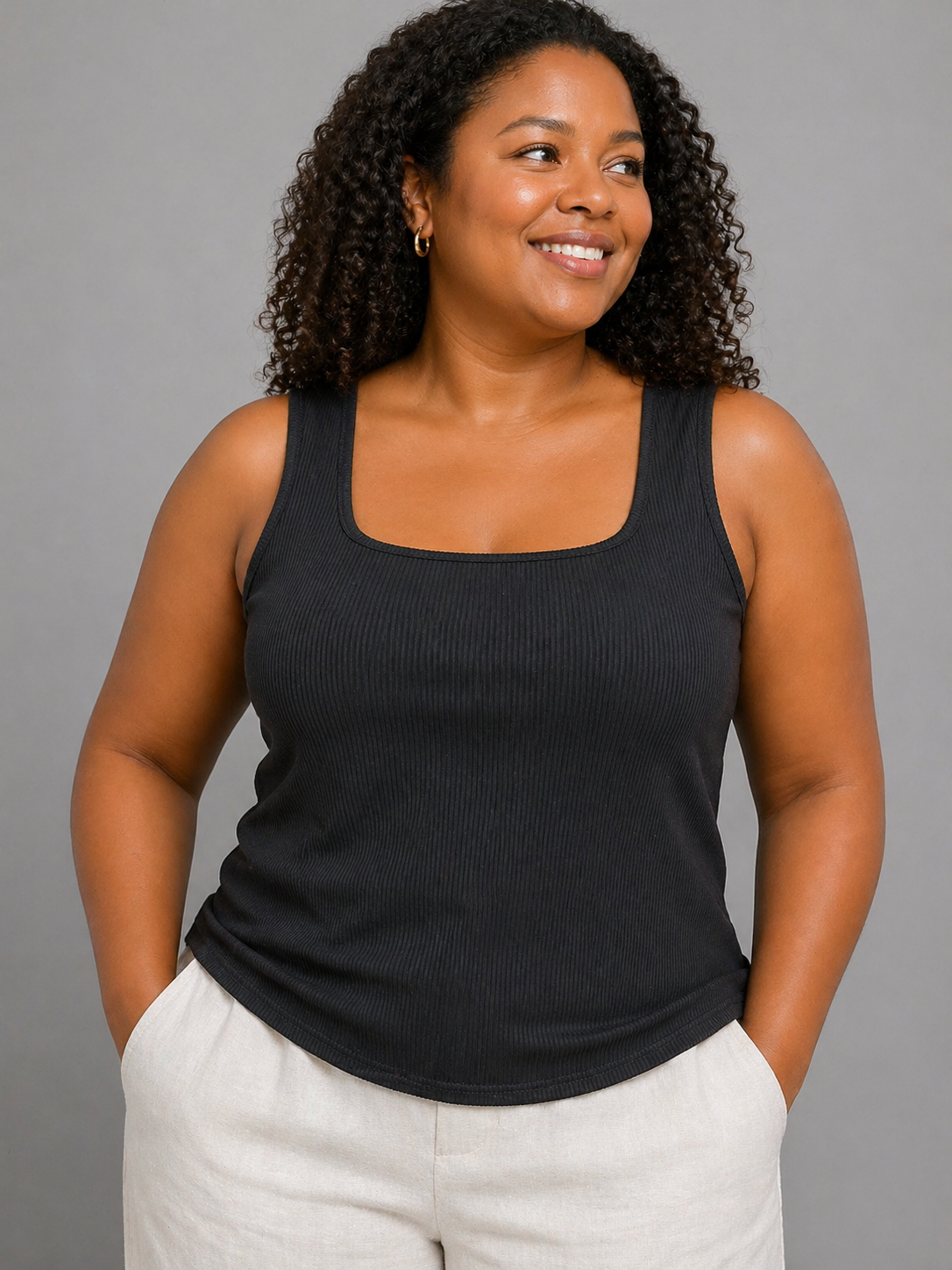 The Vel Ribbed Sleeveless Top In Black