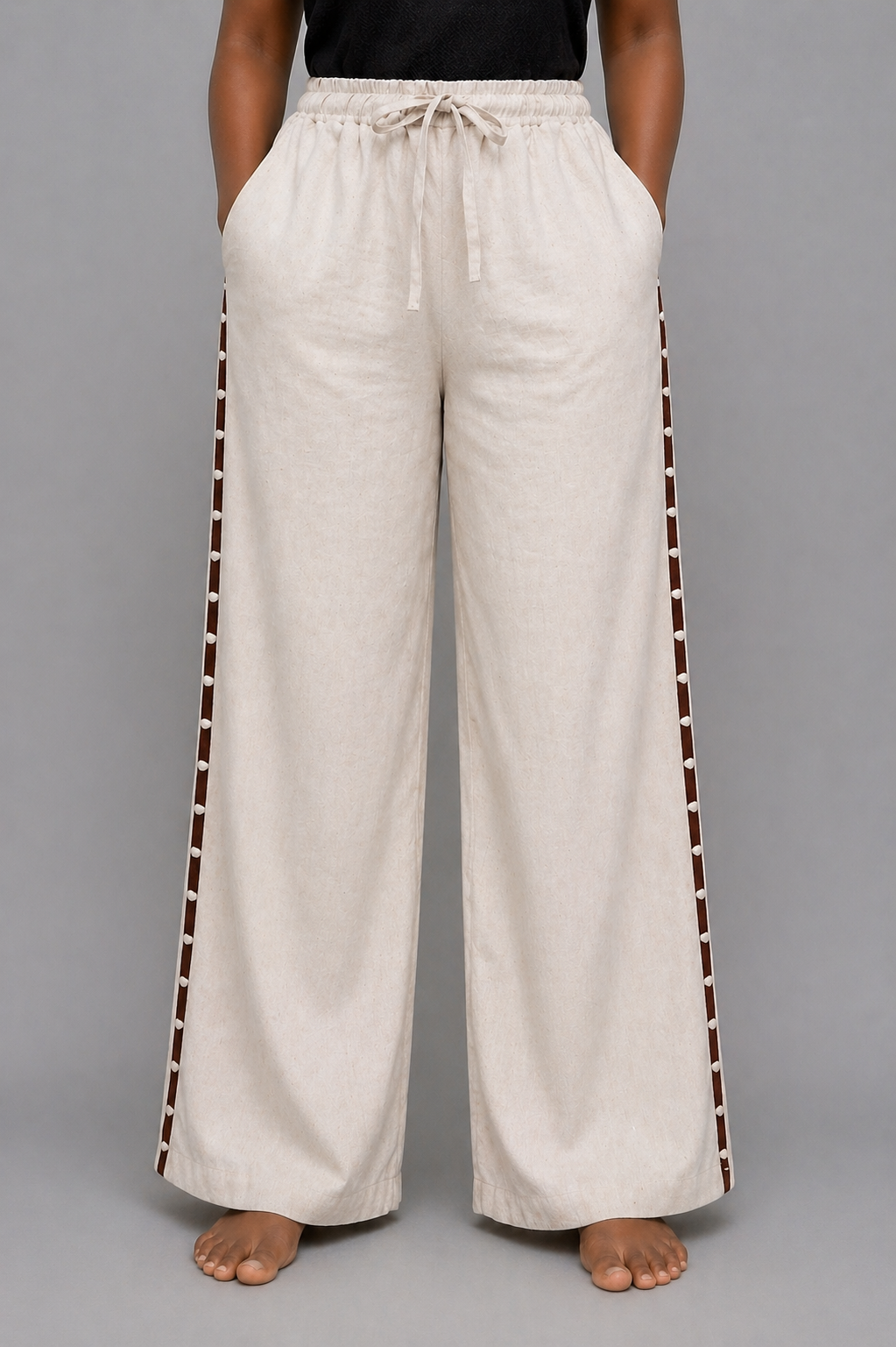 Yaya Linen Pants with Brown Accent