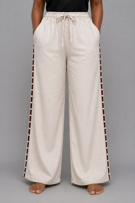 Yaya Linen Pants with Brown Accent
