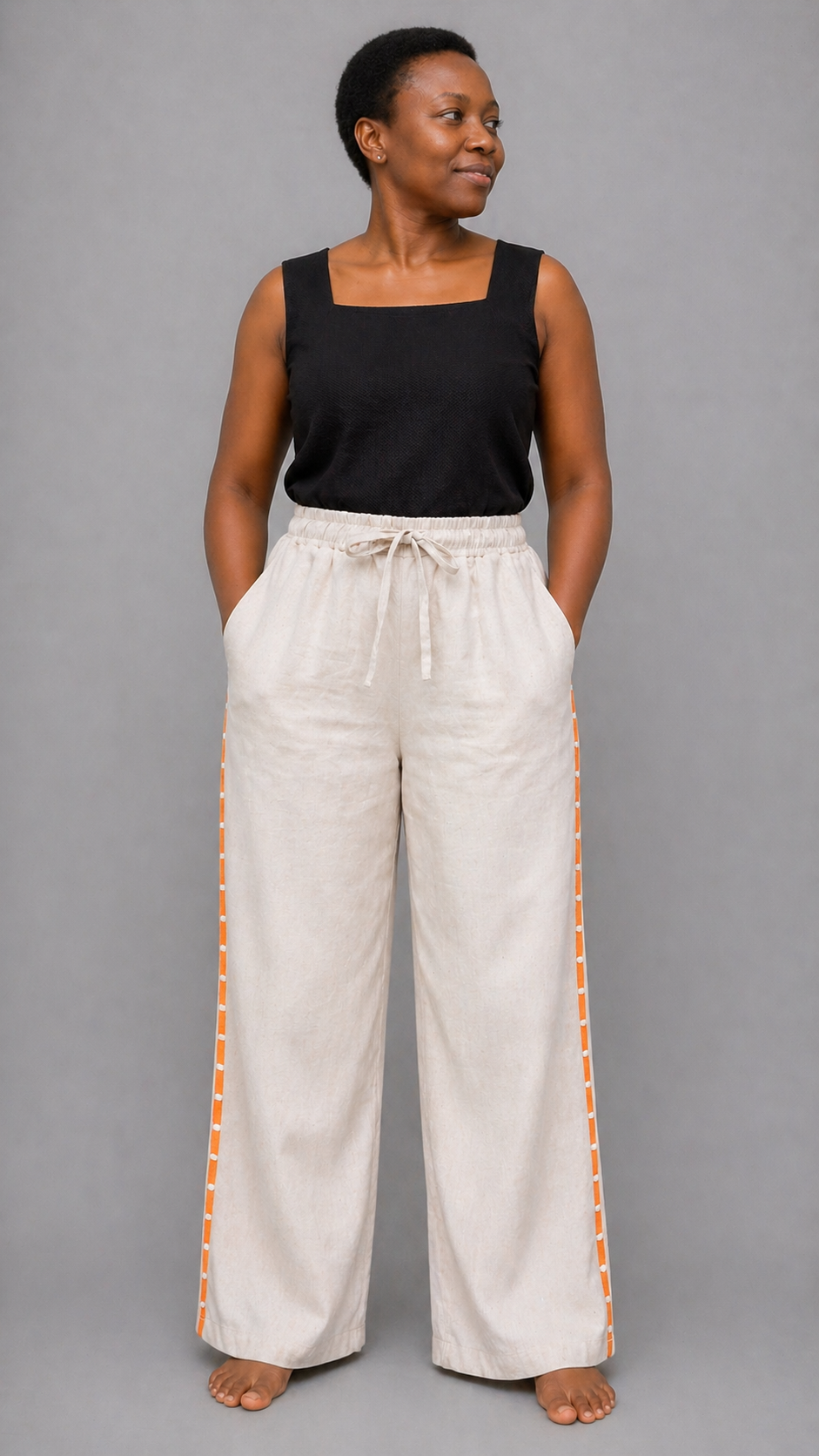 Yaya Linen Pants with Orange Accent