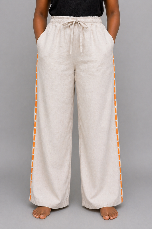 Yaya Linen Pants with Orange Accent